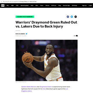 A complete backup of bleacherreport.com/articles/2872253-warriors-draymond-green-ruled-out-vs-lakers-due-to-back-injury