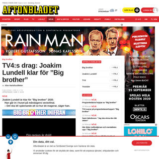 A complete backup of www.aftonbladet.se/nojesbladet/a/WbALPQ/tv4s-drag-joakim-lundell-klar-for-big-brother