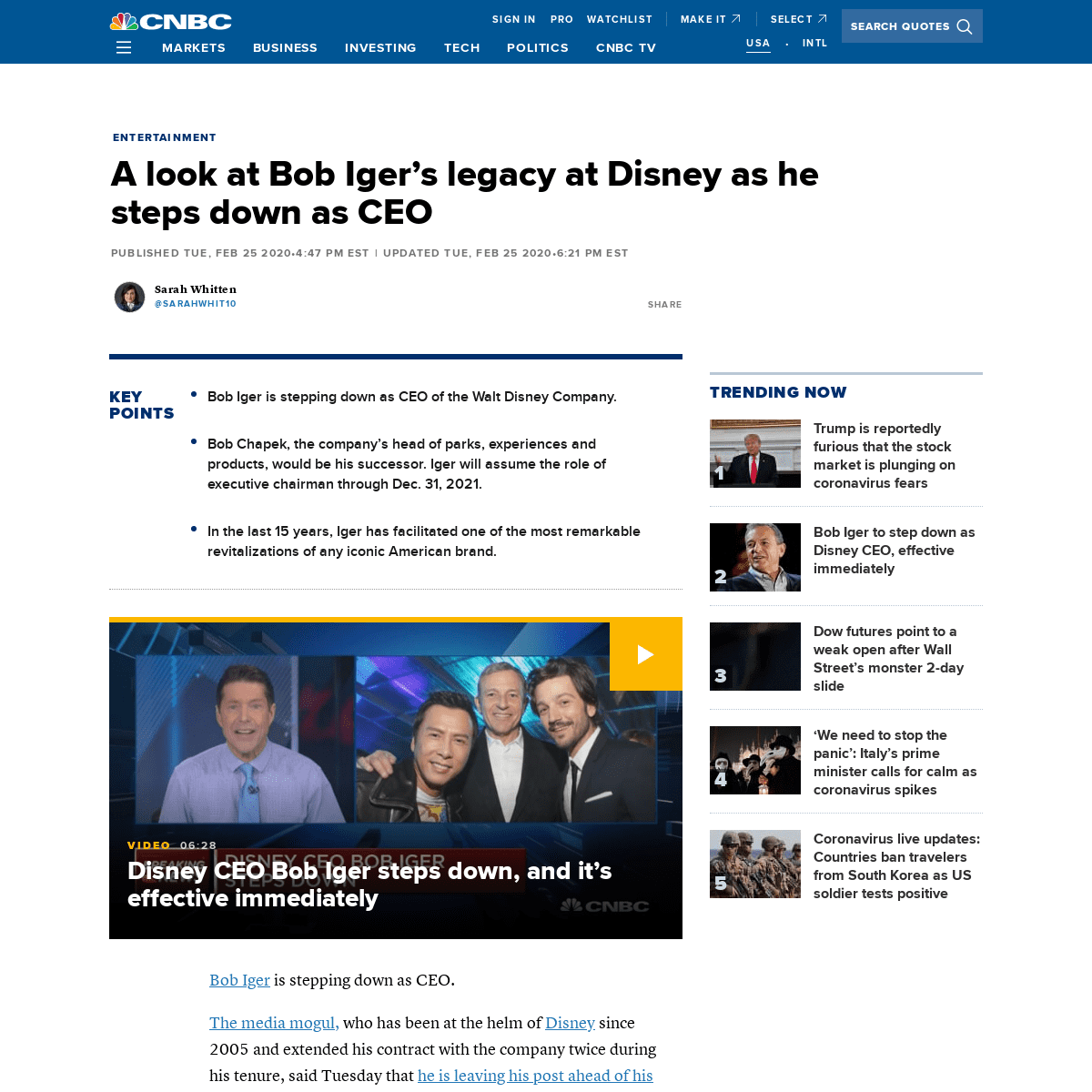 A complete backup of www.cnbc.com/2020/02/25/disney-ceo-bob-iger-steps-down-a-look-at-his-legacy.html