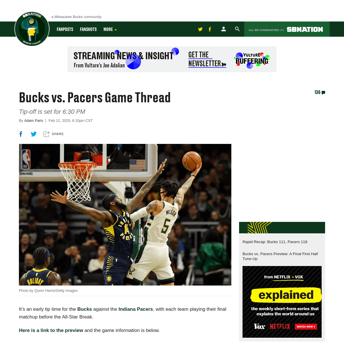 A complete backup of www.brewhoop.com/2020/2/12/21134484/bucks-vs-pacers-game-thread