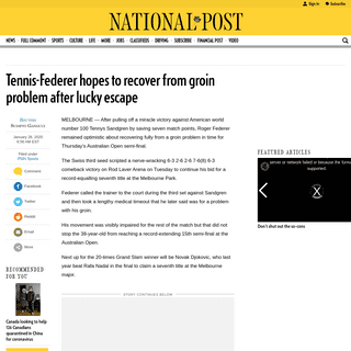 A complete backup of nationalpost.com/pmn/sports-pmn/tennis-federer-hopes-to-recover-from-groin-problem-after-lucky-escape