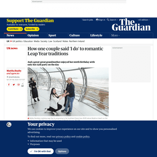 A complete backup of www.theguardian.com/uk-news/2020/feb/29/how-one-couple-said-i-do-to-romantic-leap-year-traditions