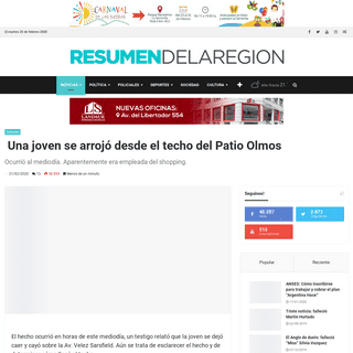 A complete backup of www.resumendelaregion.com/una-joven-se-arrojo-desde-el-techo-del-patio-olmos/
