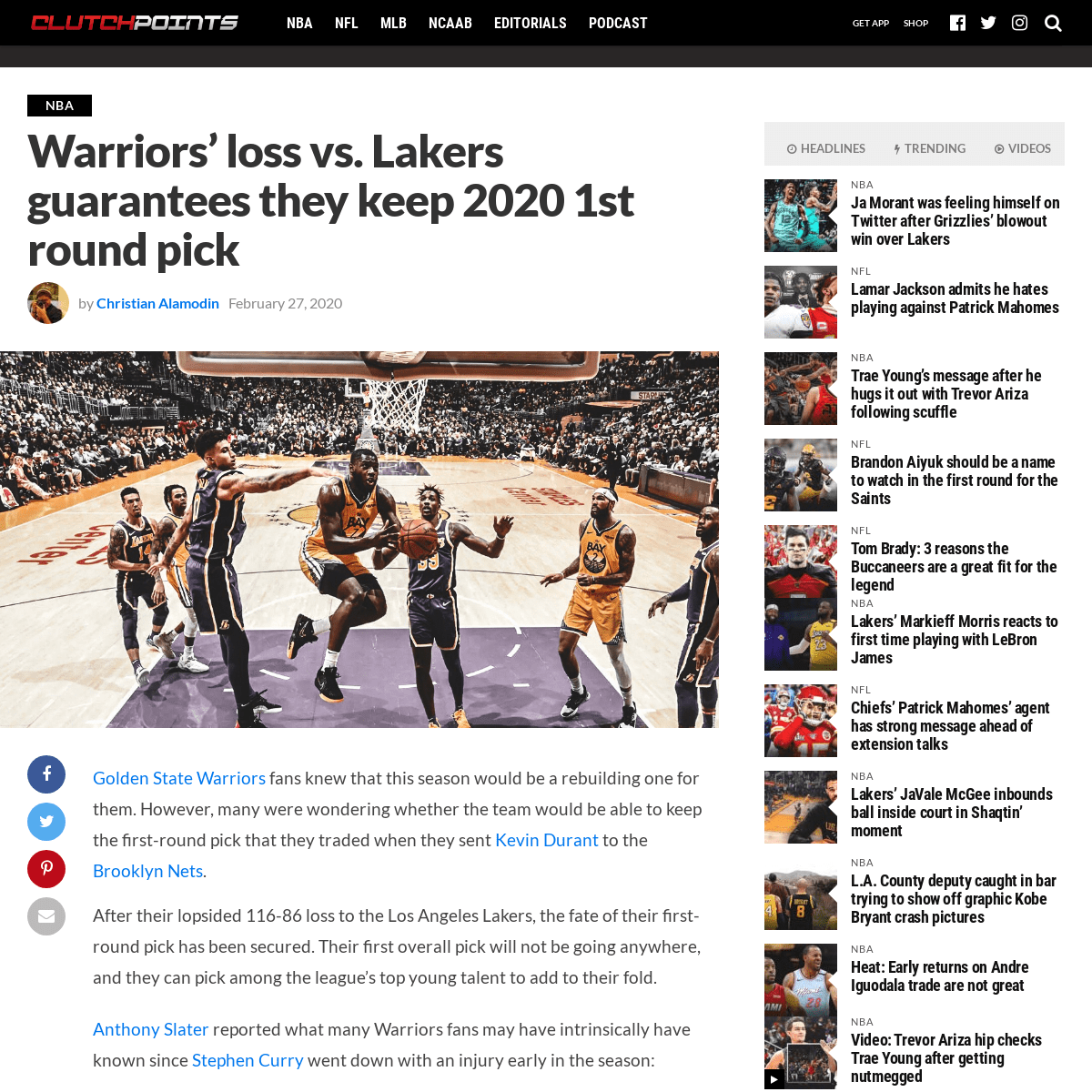 A complete backup of clutchpoints.com/warriors-news-dubs-loss-vs-lakers-guarantees-they-keep-2020-1st-round-pick/