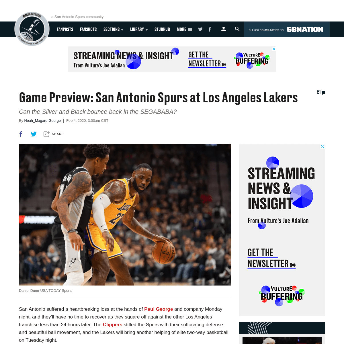 A complete backup of www.poundingtherock.com/2020/2/4/21120451/game-preview-san-antonio-spurs-at-los-angeles-lakers