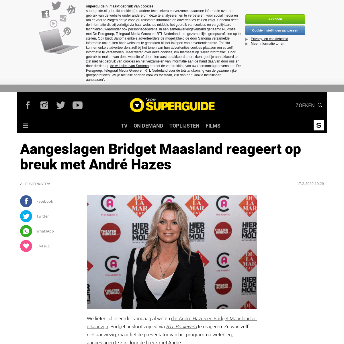 A complete backup of www.superguide.nl/nieuws/aangeslagen-bridget-maasland-reageert-op-breuk-met-andre-hazes-tv