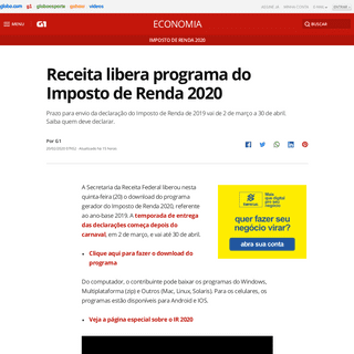 A complete backup of g1.globo.com/economia/imposto-de-renda/2020/noticia/2020/02/20/receita-libera-programa-do-imposto-de-renda-