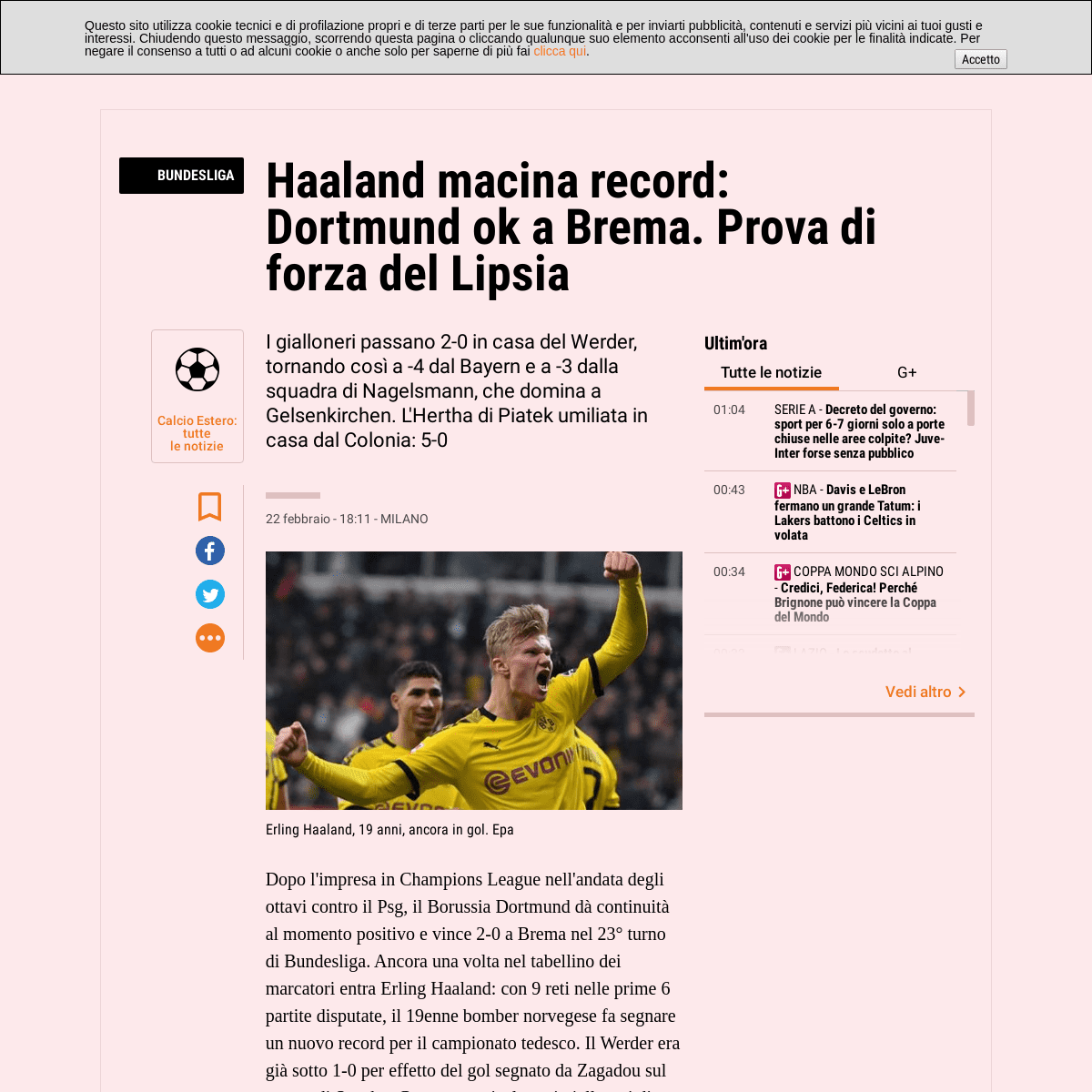 Bundesliga, Haaland segna ancora e il Borussia Dortmund vince - La Gazzetta dello Sport - Tutto il rosa della vita