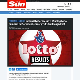A complete backup of www.thesun.co.uk/news/10969323/national-lottery-results-winning-lotto-numbers-for-saturday-february-15-3-8m