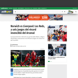 Norwich vs Liverpool- Los Reds, a seis juegos del rÃ©cord invencible del Arsenal - Publimetro MÃ©xico
