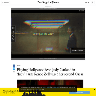 RenÃ©e Zellweger earns second Oscar by channeling Judy Garland - Los Angeles Times
