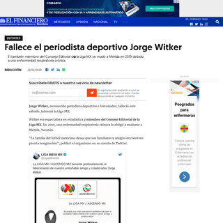 A complete backup of www.elfinanciero.com.mx/deportes/fallece-el-periodista-deportivo-jorge-witker