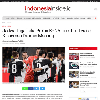 A complete backup of indonesiainside.id/olahraga/2020/02/21/jadwal-liga-italia-pekan-ke-25-trio-tim-teratas-klasemen-dijamin-men