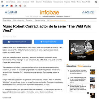 A complete backup of www.infobae.com/america/agencias/2020/02/09/muere-robert-conrad-actor-de-la-teleserie-the-wild-wild-west-se