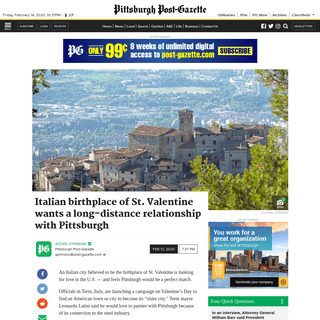 Italian birthplace of St. Valentine wants a long-distance relationship with Pittsburgh - Pittsburgh Post-Gazette