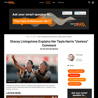 A complete backup of www.triplem.com.au/story/stacey-livingstone-explains-her-tayla-harris-useless-comment-156503