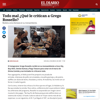 Todo mal Â¿QuÃ© le critican a Grego Rossello- - El Diario de Carlos Paz