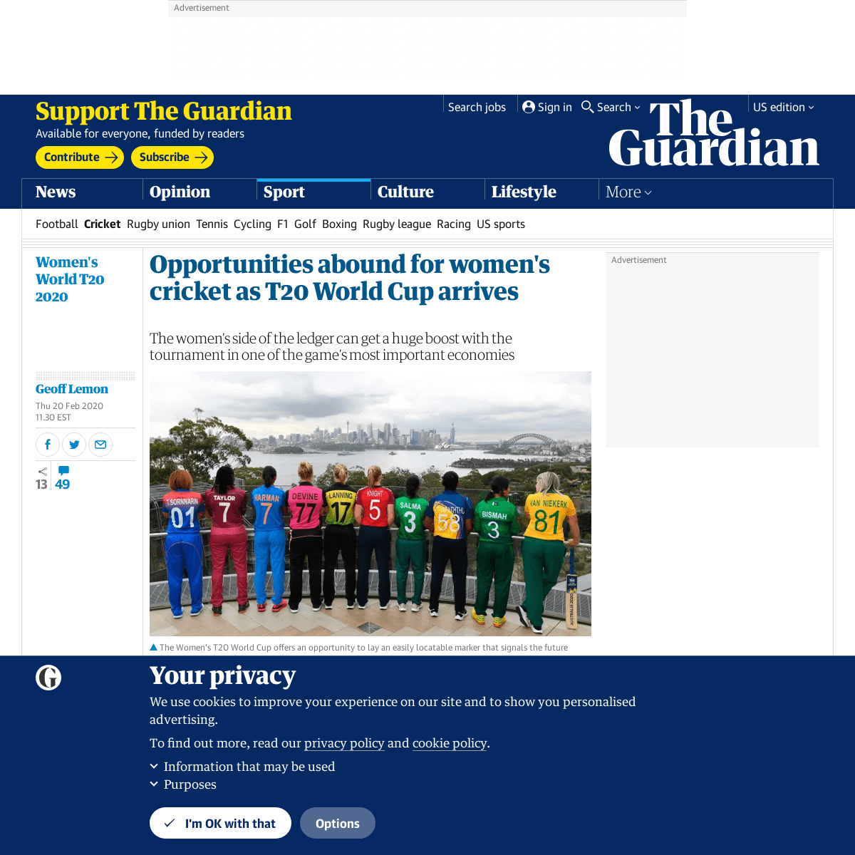 A complete backup of www.theguardian.com/sport/2020/feb/20/opportunities-abound-for-womens-cricket-as-t20-world-cup-arrives