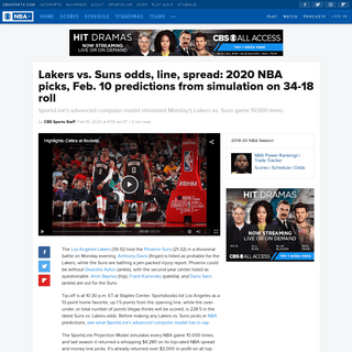 A complete backup of www.cbssports.com/nba/news/lakers-vs-suns-odds-line-spread-2020-nba-picks-feb-10-predictions-from-simulatio