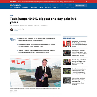 A complete backup of www.cnbc.com/2020/02/03/tesla-stock-soars-hitting-700-per-share-for-the-first-time.html