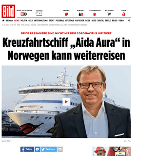 Kein Coronavirus- Kreuzfahrtschiff â€žAida Auraâ€œ darf weiterreisen in Norwegen - News Ausland - Bild.de
