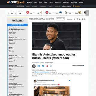 A complete backup of nba.nbcsports.com/2020/02/12/giannis-antetokounmpo-out-for-bucks-pacers-fatherhood/