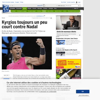 A complete backup of www.20min.ch/ro/sports/tennis/story/Kyrgios-toujours-un-peu-court-contre-Nadal-28066798