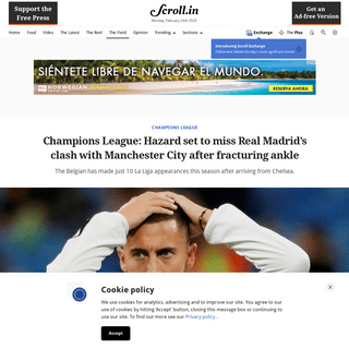 A complete backup of scroll.in/field/954085/champions-league-hazard-set-to-miss-real-madrids-clash-with-manchester-city-after-fr