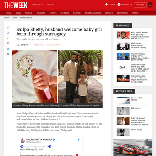 A complete backup of www.theweek.in/news/entertainment/2020/02/21/shilpa-shetty-husband-welcome-baby-girl-born-through-surrogacy