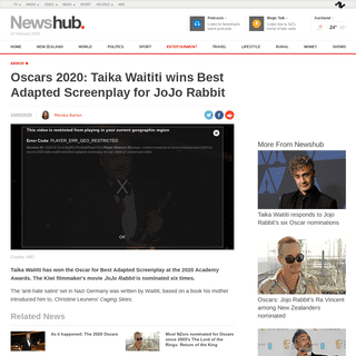 Oscars 2020- Taika Waititi wins Best Adapted Screenplay for JoJo Rabbit - Newshub