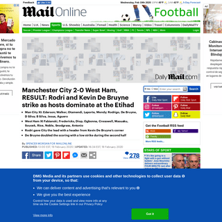 Manchester City vs West Ham - Premier League RESULT - Daily Mail Online