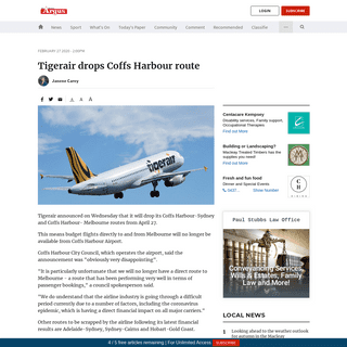 A complete backup of www.macleayargus.com.au/story/6651885/tigerair-drops-coffs-harbour-route/