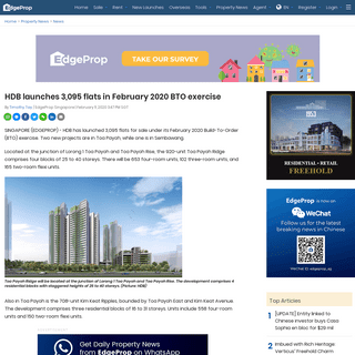 HDB launches 3,095 flats in February 2020 BTO exercise - Singapore Property News