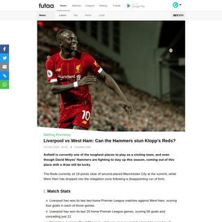 A complete backup of www.futaa.com/article/203027/liverpool-vs-west-ham-can-the-hammers-stun-klopp-s-reds