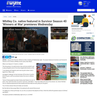 A complete backup of www.wymt.com/content/news/Whitley-Co-native-featured-in-Survivor-Season-40-Winners-at-War-premieres-Wednesd