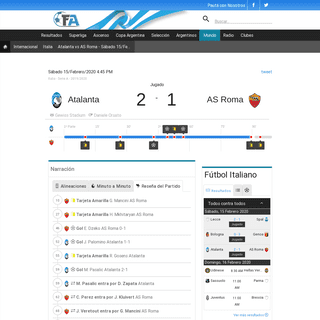 A complete backup of www.futbolargentino.com/internacional/italia/minuto/3029355/atalanta-vs-as-roma-15-febrero-2020-serie-a