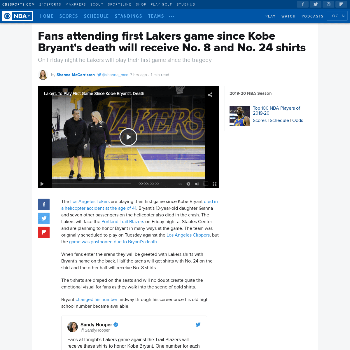 A complete backup of www.cbssports.com/nba/news/fans-attending-first-lakers-game-since-kobe-bryants-death-will-receive-no-8-and-
