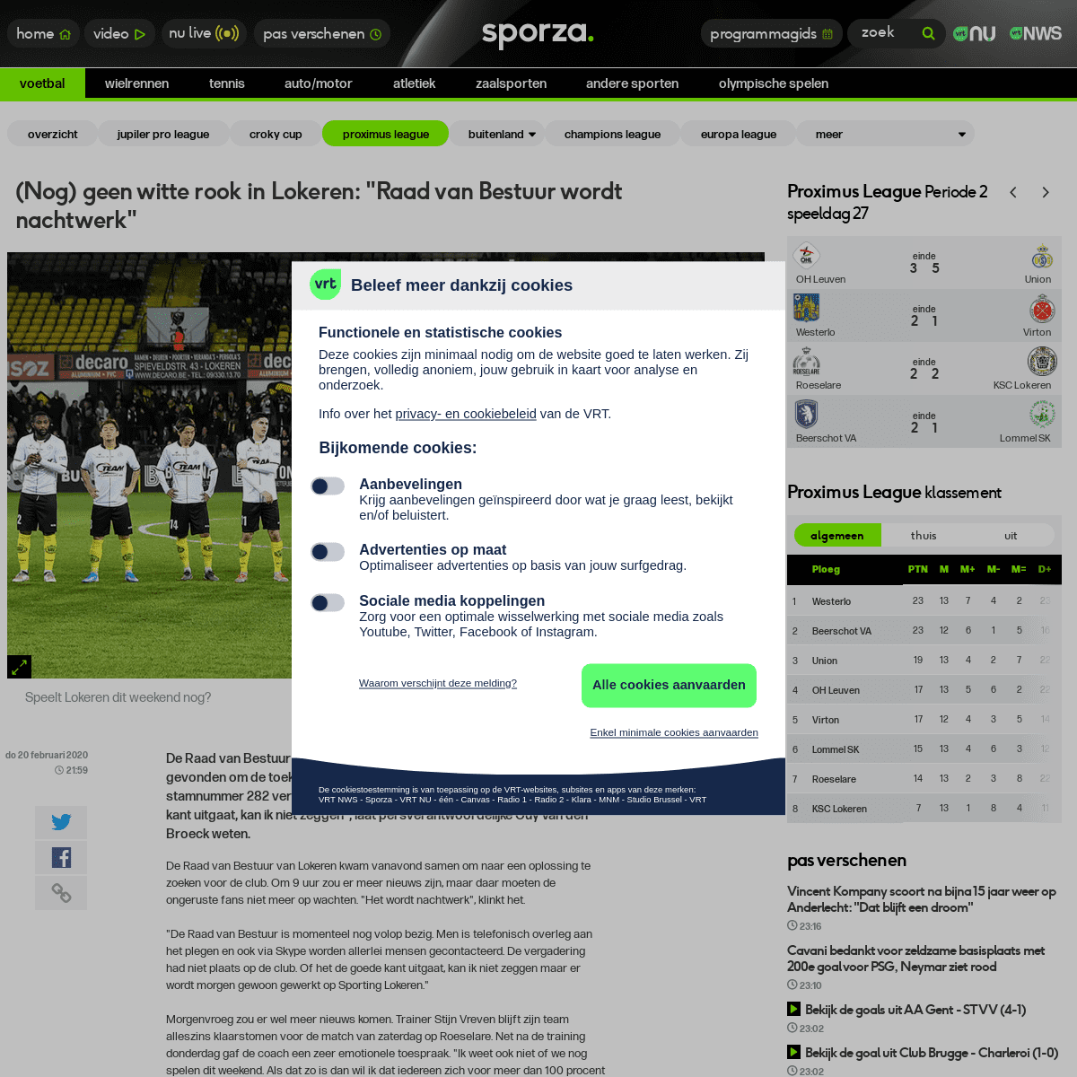 A complete backup of sporza.be/nl/2020/02/20/geen-witte-rook-in-lokeren/