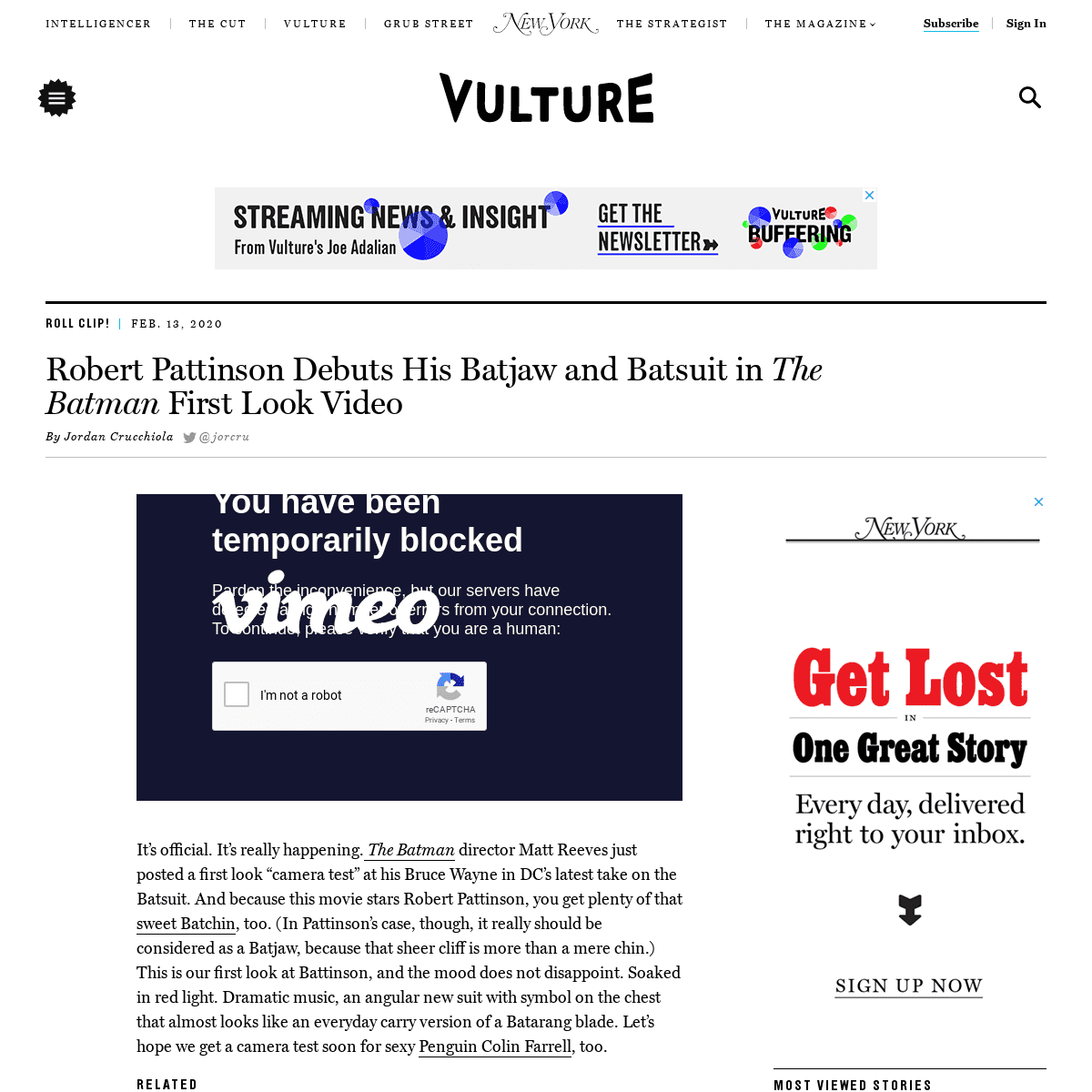 A complete backup of www.vulture.com/2020/02/watch-robert-pattinsons-batsuit-in-the-batman-first-look.html