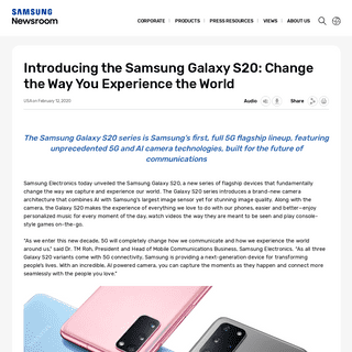 Introducing the Samsung Galaxy S20- Change the Way You Experience the World â€“ Samsung Global Newsroom