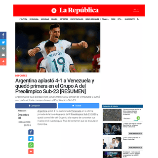 A complete backup of larepublica.pe/deportes/2020/01/30/argentina-vs-venezuela-en-vivo-directv-sports-en-directo-online-tyc-spor