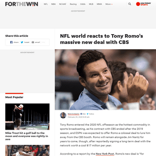 A complete backup of ftw.usatoday.com/2020/02/tony-romo-contract-cbs-reaction