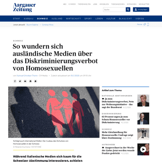 So wundern sich auslÃ¤ndische Medien Ã¼ber das Diskriminierungsverbot von Homosexuellen - Schweiz - Aargauer Zeitung