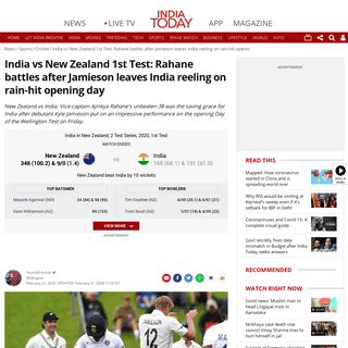 India vs New Zealand 1st Test- Rahane battles after Jamieson leaves India reeling on rain-hit opening day - Sports News
