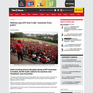 A complete backup of citizen.co.za/news/south-africa/protests/2247946/watch-malema-says-eff-wont-take-nonsense-from-police/