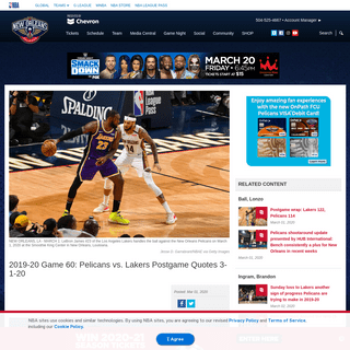A complete backup of www.nba.com/pelicans/new-orleans-pelicans-vs-lakers-postgame-quotes-3-1-20
