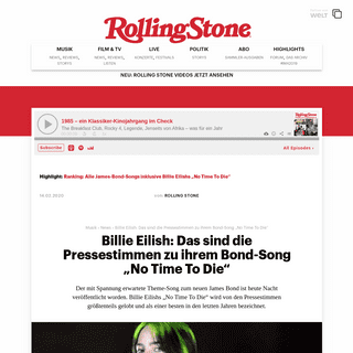 Billie Eilish- Das sind die Pressestimmen zu ihrem Bond-Song â€žNo Time To Dieâ€œ
