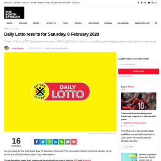 A complete backup of www.thesouthafrican.com/daily-lotto/daily-lotto-results-for-saturday-8-february-2020/