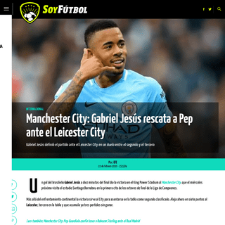 Manchester City- Gabriel JesÃºs rescata a Pep ante el Leicester City - Soy FÃºtbol
