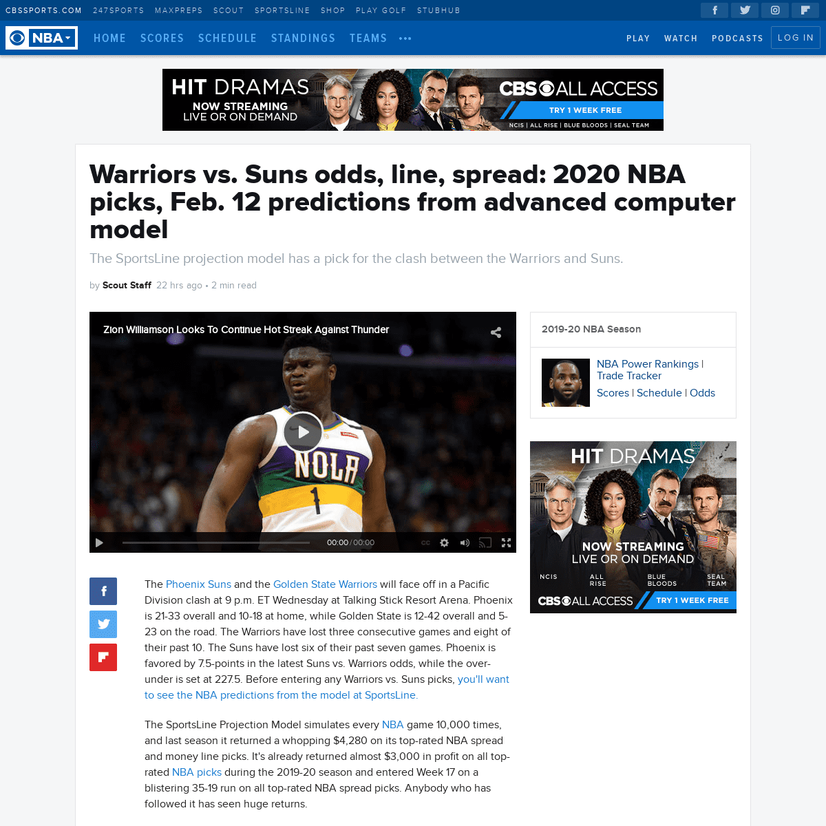 A complete backup of www.cbssports.com/nba/news/warriors-vs-suns-odds-line-spread-2020-nba-picks-feb-12-predictions-from-advance